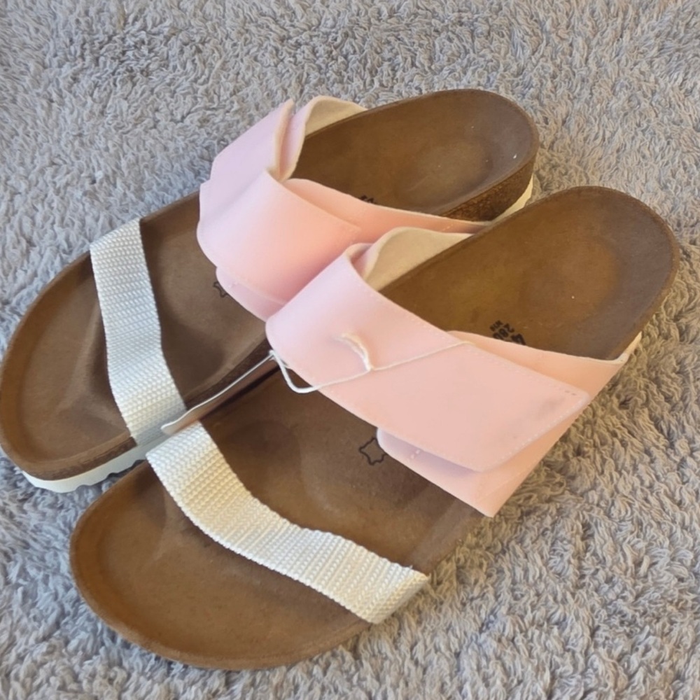 Birkenstock Papillio Sandals with Pink and White Straps NWT